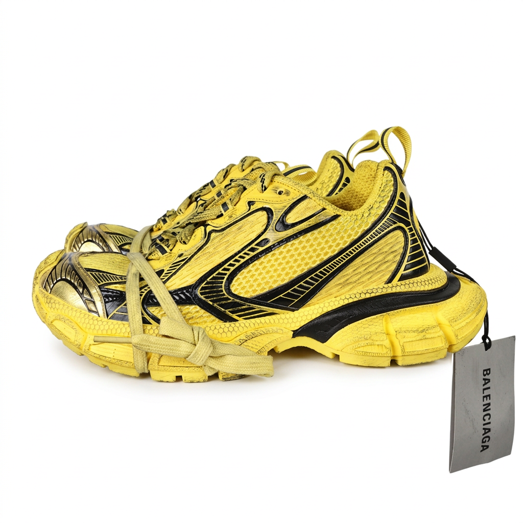 Balenciaga 3XL yellow and black sneakers, angled side view