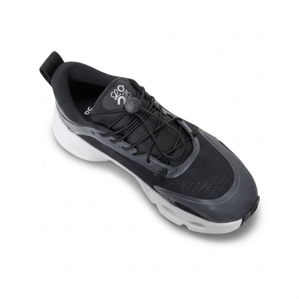 Black LOEWE x On Cloudsolo sneaker overhead view on white background