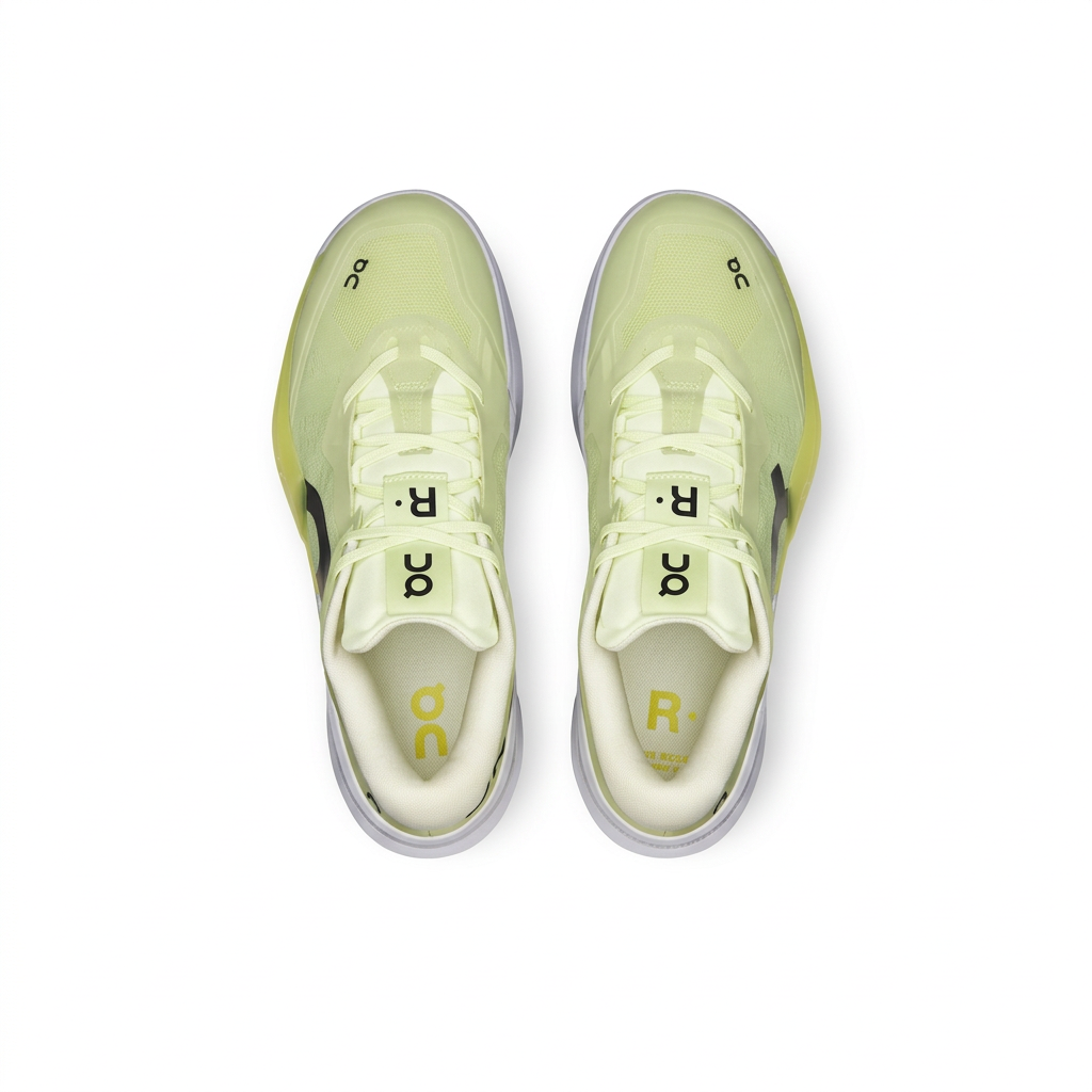 On THE ROGER Pro 3 pale yellow sneakers, overhead view on white