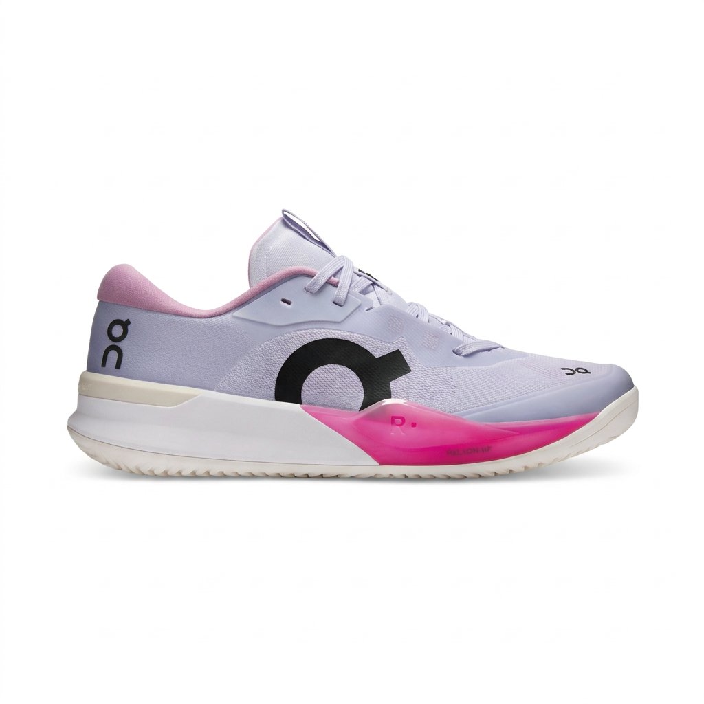 On THE ROGER Pro 3 lavender and pink sneaker, right-facing side view on white