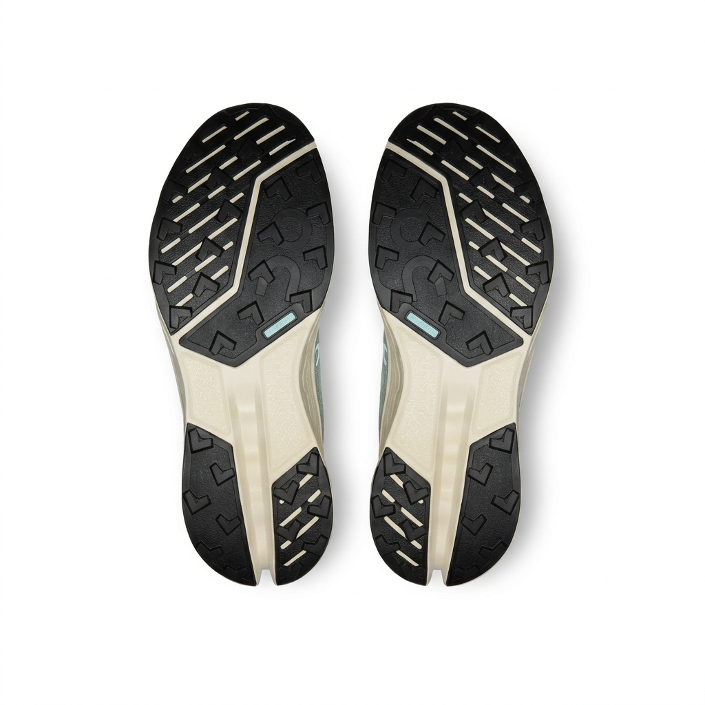 Black and cream On Cloudsurfer Trail 2 outsoles on white background