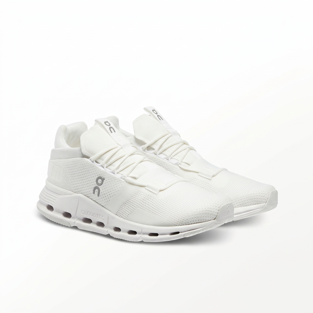 White On sneakers three-quarter view on a white background