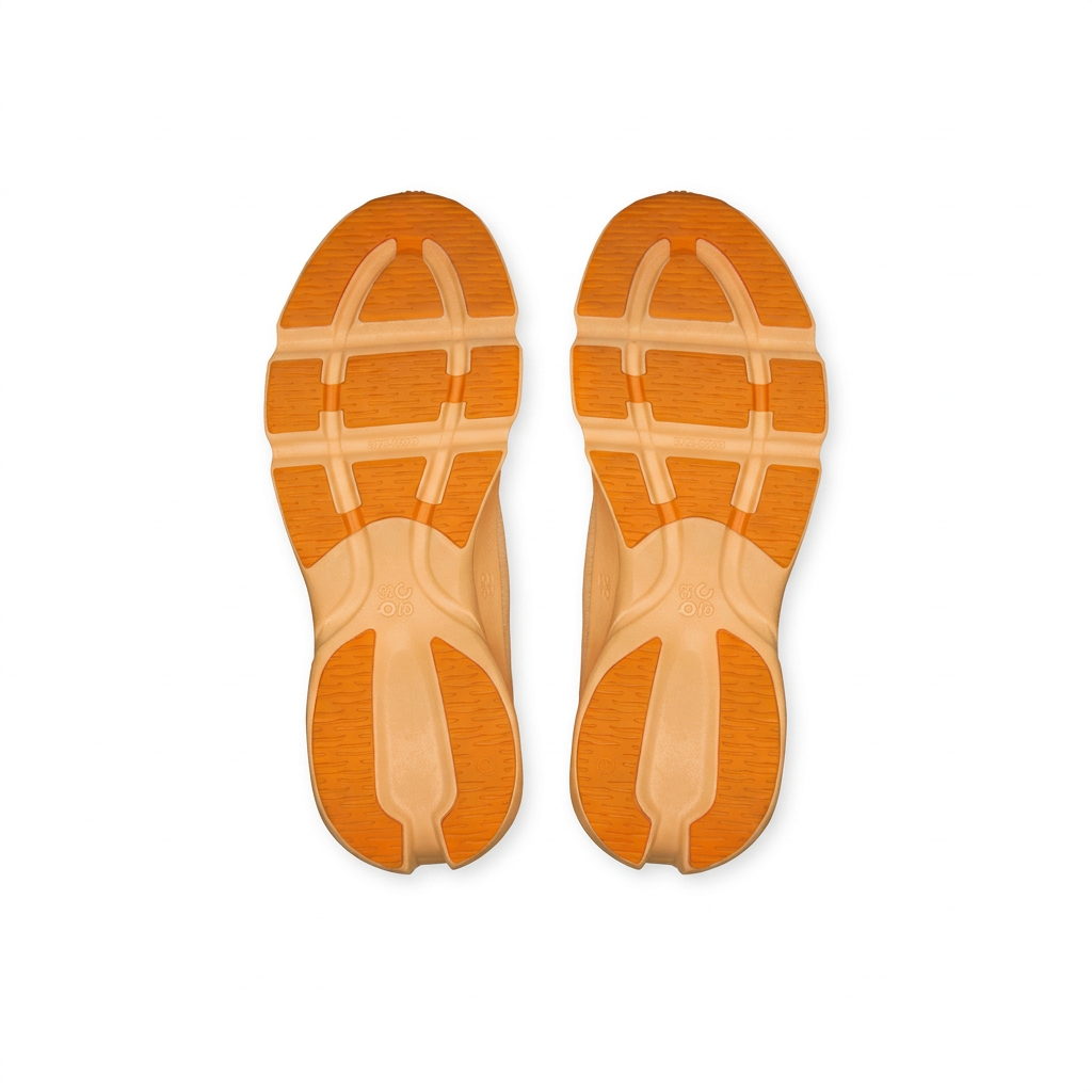 LOEWE x On Cloudsolo orange outsoles, bottom view on white