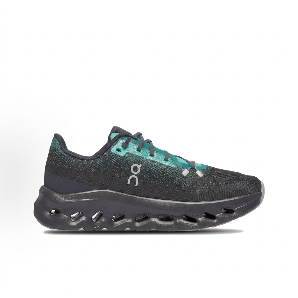 Black and teal On Cloudtilt sneaker opposite side view on white background