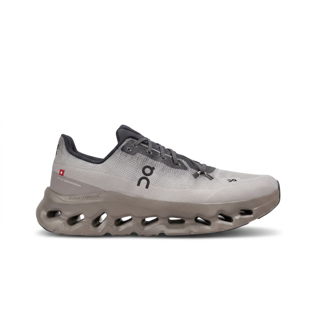 Light grey On Cloudtilt sneaker opposite side view on white background