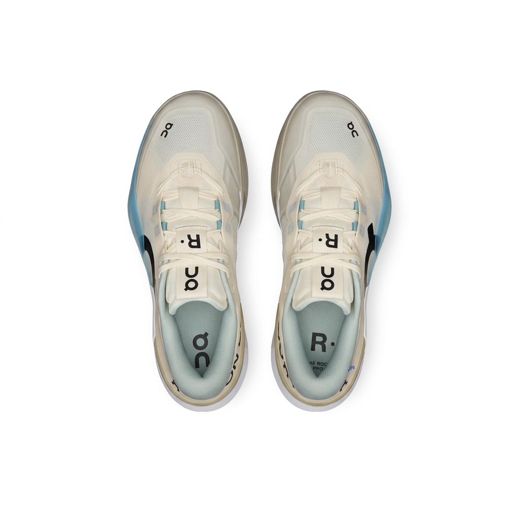 Cream On sneakers top view with light blue lining on white background