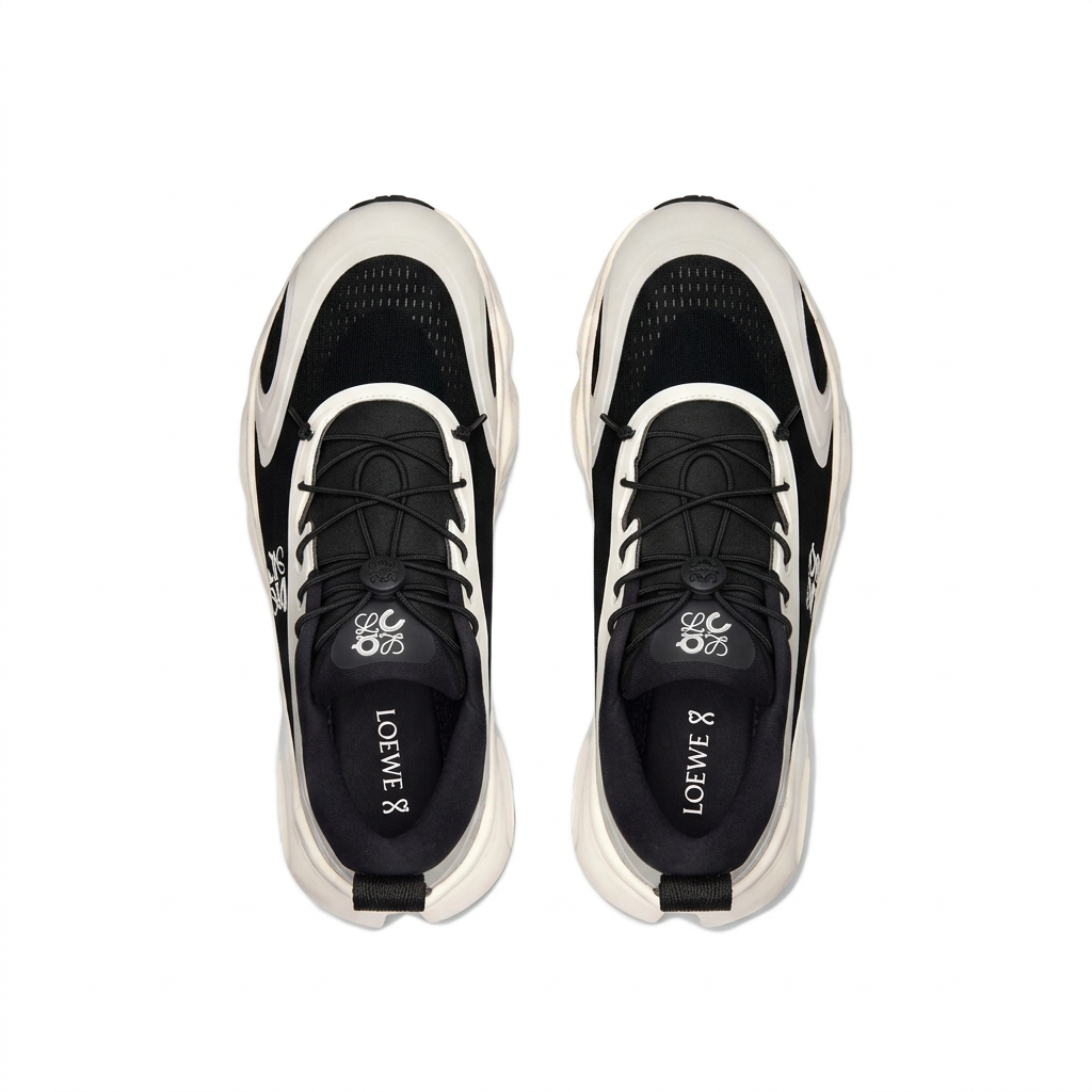 Black and off-white LOEWE x On Cloudsolo sneakers top view on white background