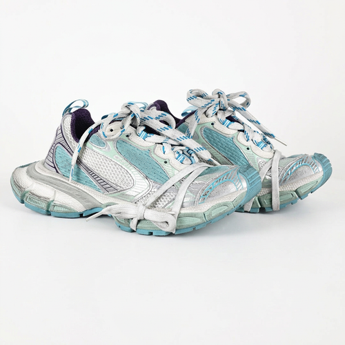 Balenciaga 3XL white and teal sneakers on white background, view 3
