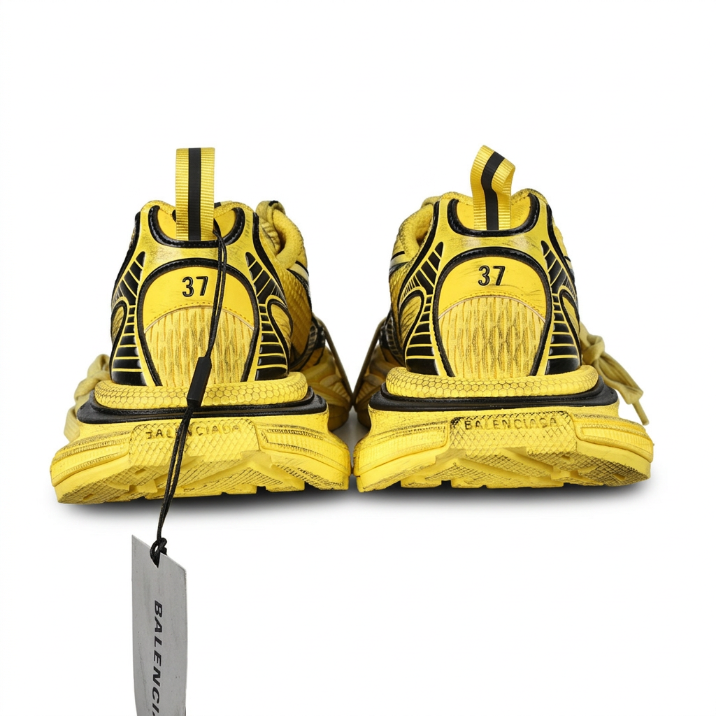 Balenciaga 3XL yellow and black sneakers, rear view