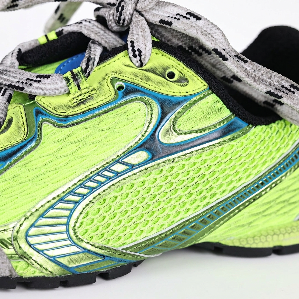 Balenciaga 3XL neon green layered panel detail on white background