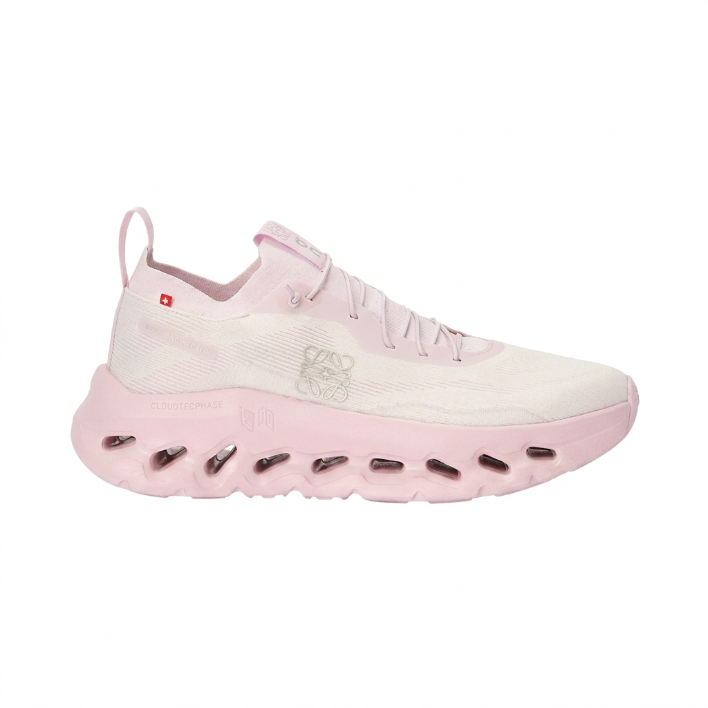 LOEWE x On Cloudtilt ivory and blush pink sneaker right-facing side view on white