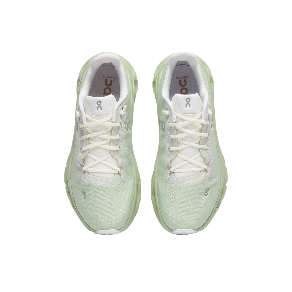 Mint green and white On Cloudtilt sneakers top view on white background