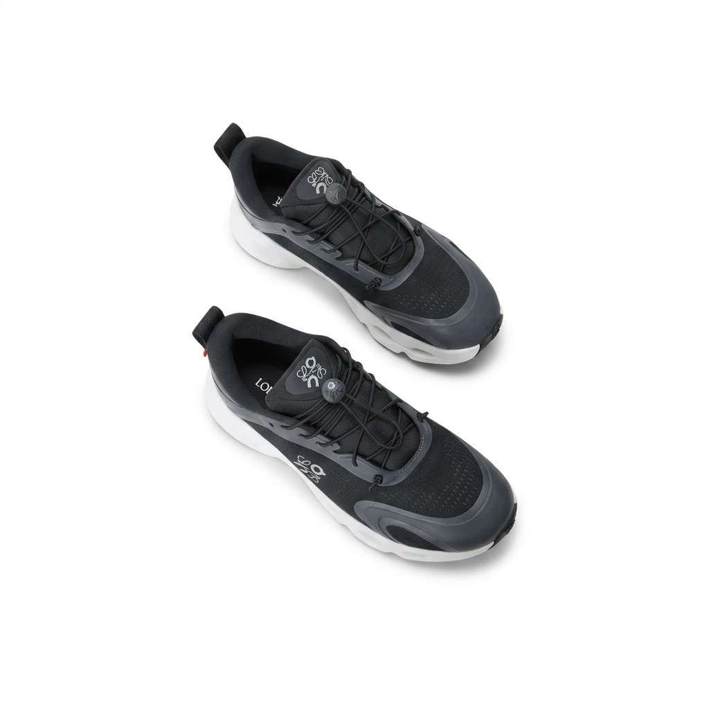Black LOEWE x On Cloudsolo sneaker pair overhead view on white background