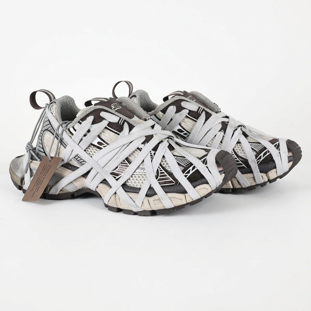 Balenciaga 3XL silver and black sneakers on white background, view 3