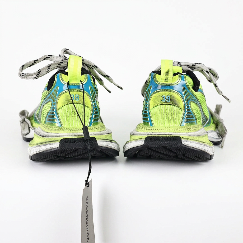 Balenciaga 3XL neon green rear view on white background