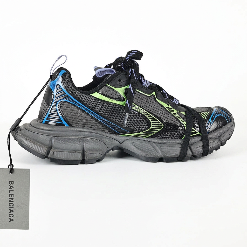 Balenciaga 3XL black and neon green side view on white background