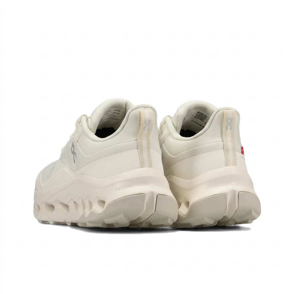 On Cloudhorizon 2 ivory white shoes, rear three-quarter view on white