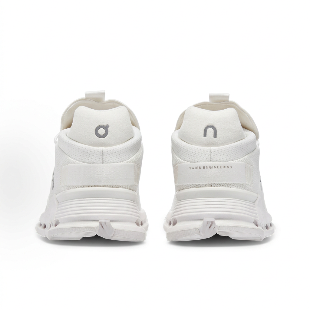 White On sneakers rear view on a white background