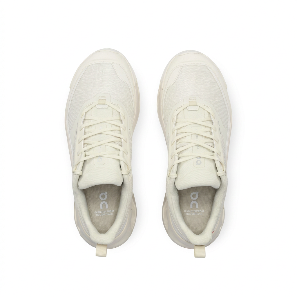 On Cloudhorizon 2 ivory white shoes, overhead view on white