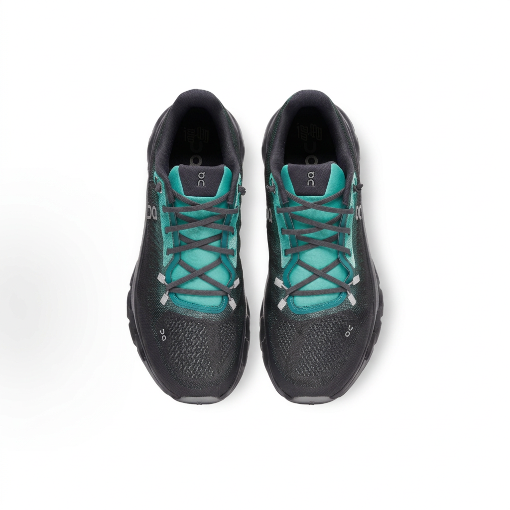 Black and teal On Cloudtilt sneakers top view on white background