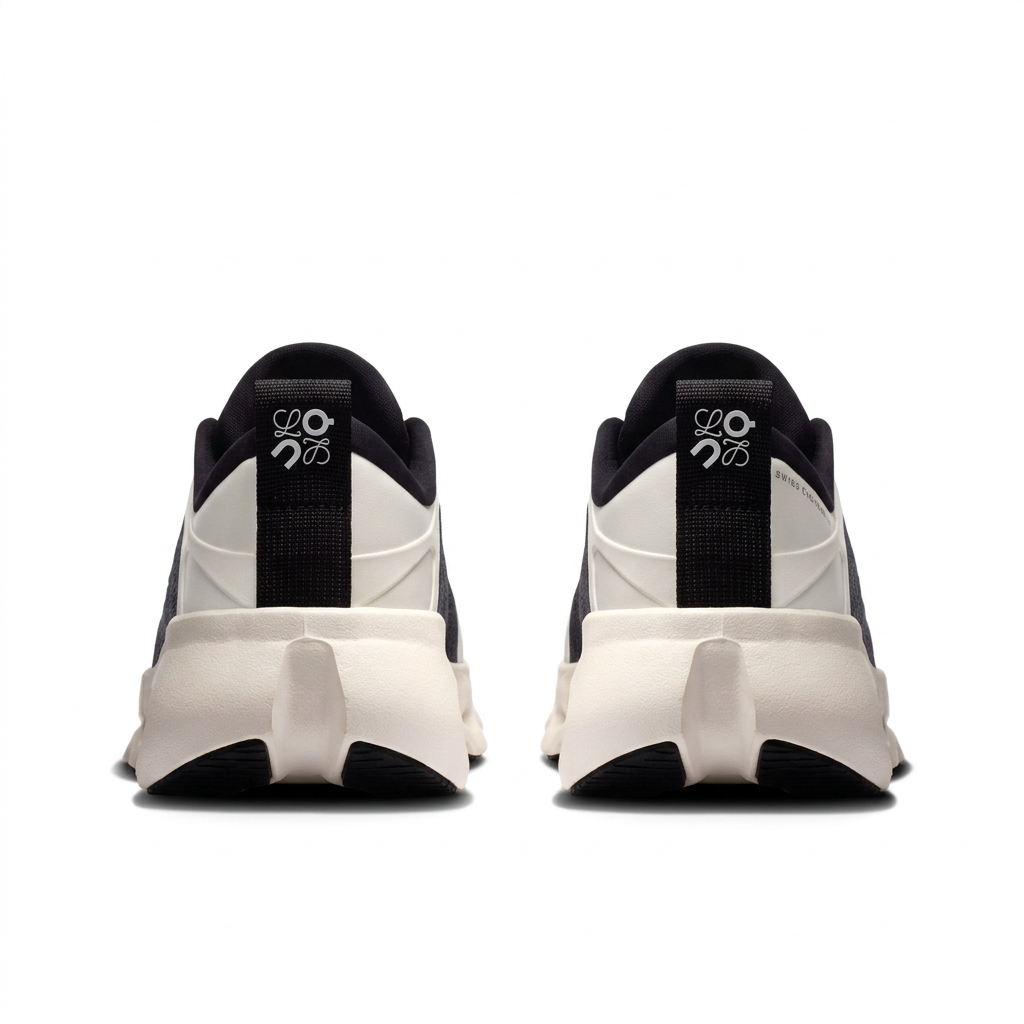 Black and off-white LOEWE x On Cloudsolo sneakers rear view on white background