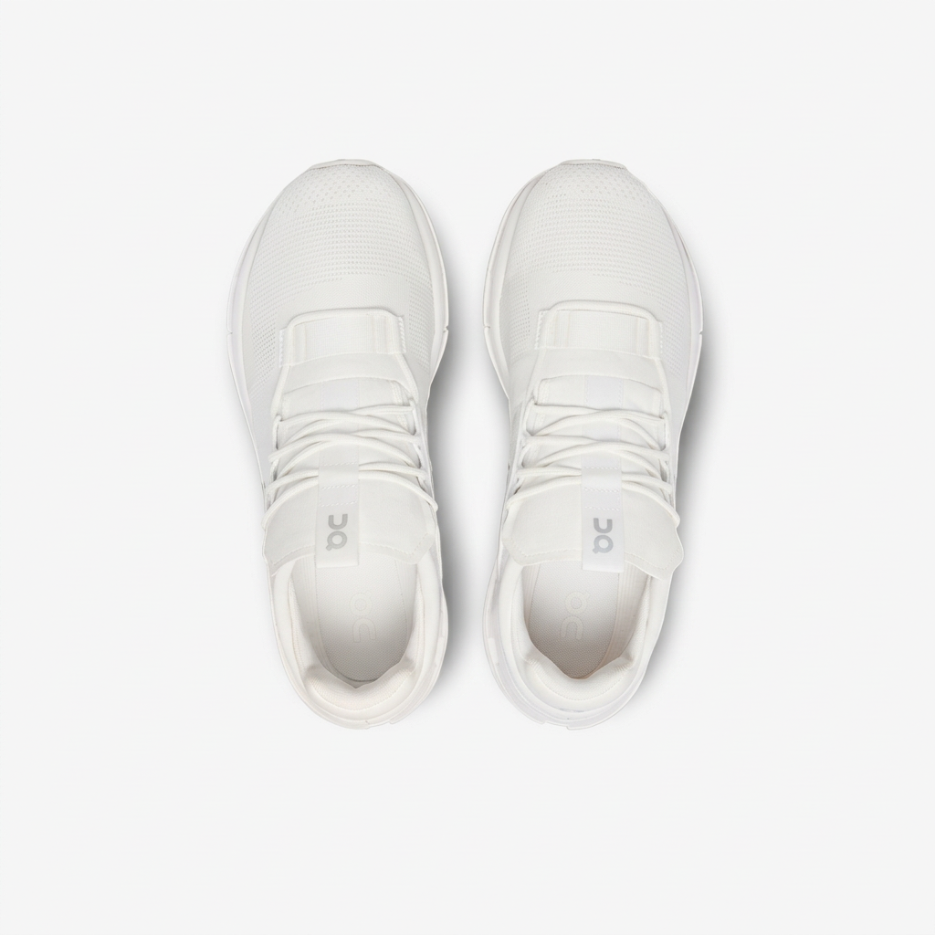 White On sneakers top view on a white background