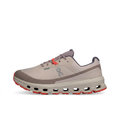Greige taupe and red-orange On Cloudvista 2 sneaker facing left on white background