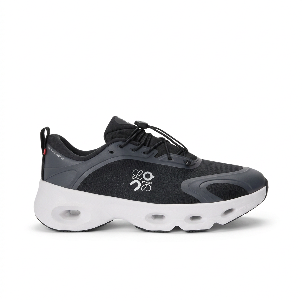 Black and charcoal LOEWE x On Cloudsolo sneaker opposite side view on white background