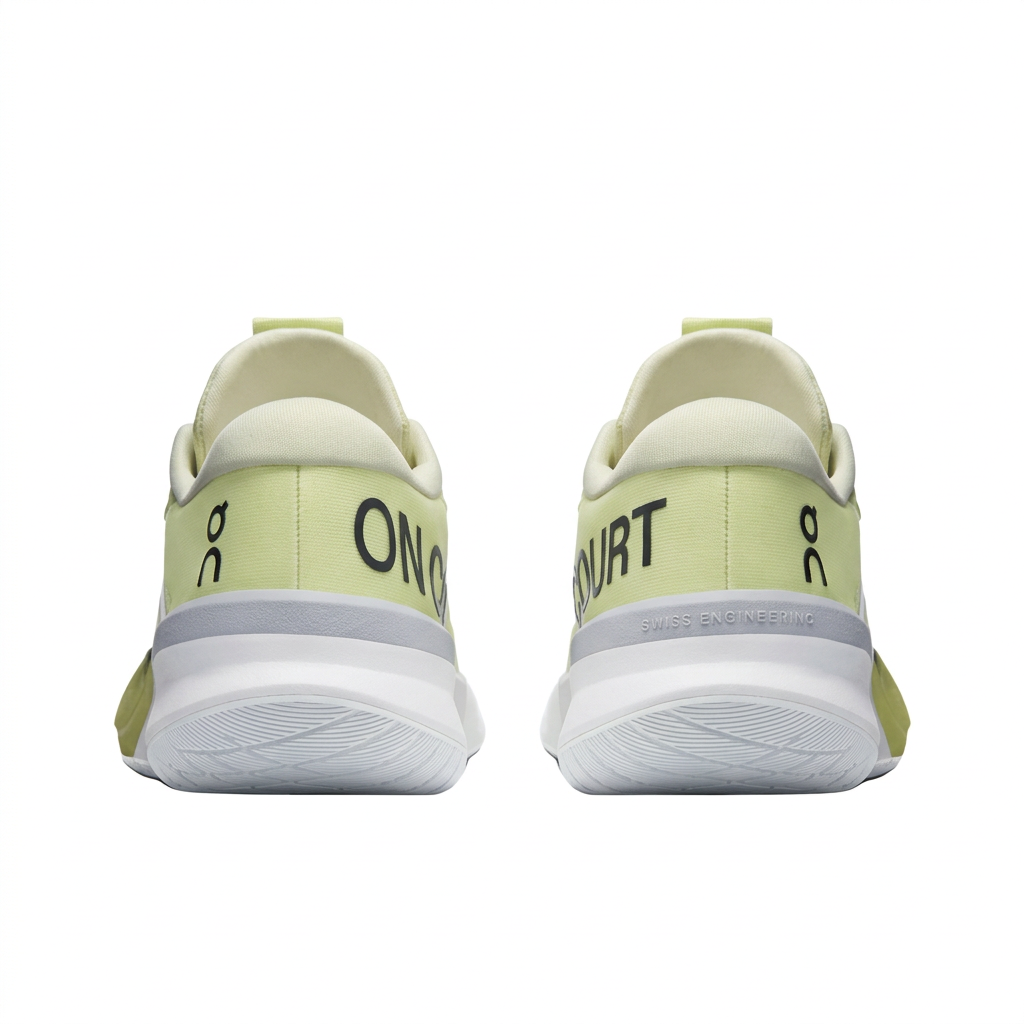 On THE ROGER Pro 3 pale yellow sneakers, rear heel view on white